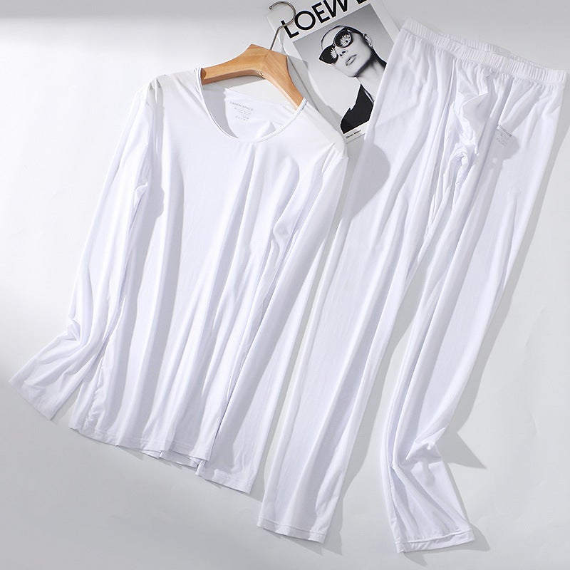 Mens Slim-Fit Thermal Underwear Set Autumn Winter Quick-Dry White  - Image 1