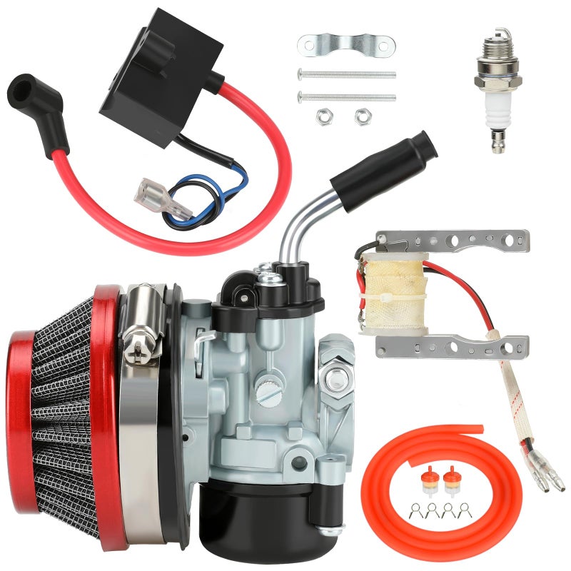 CILOYU Motorized Bike Carburetor Replacement for 80cc 100cc 49cc 50cc 66cc 2 Stroke Engine Motorized Bicycle Gas Motor Parts with CDI Ignition Coil Magneto Coil Kit - Image 1