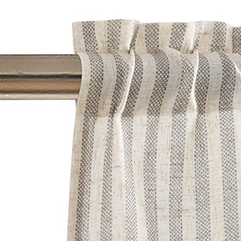Kitchen Valance Linen Blend Stripe Short Curtain Farmhouse Country Rustic Pinstripe Tickingstripe Light Filtering Rod Pocket Window Topper Treatment 18 Inch 1 Panel Grey on Beige - Image 3