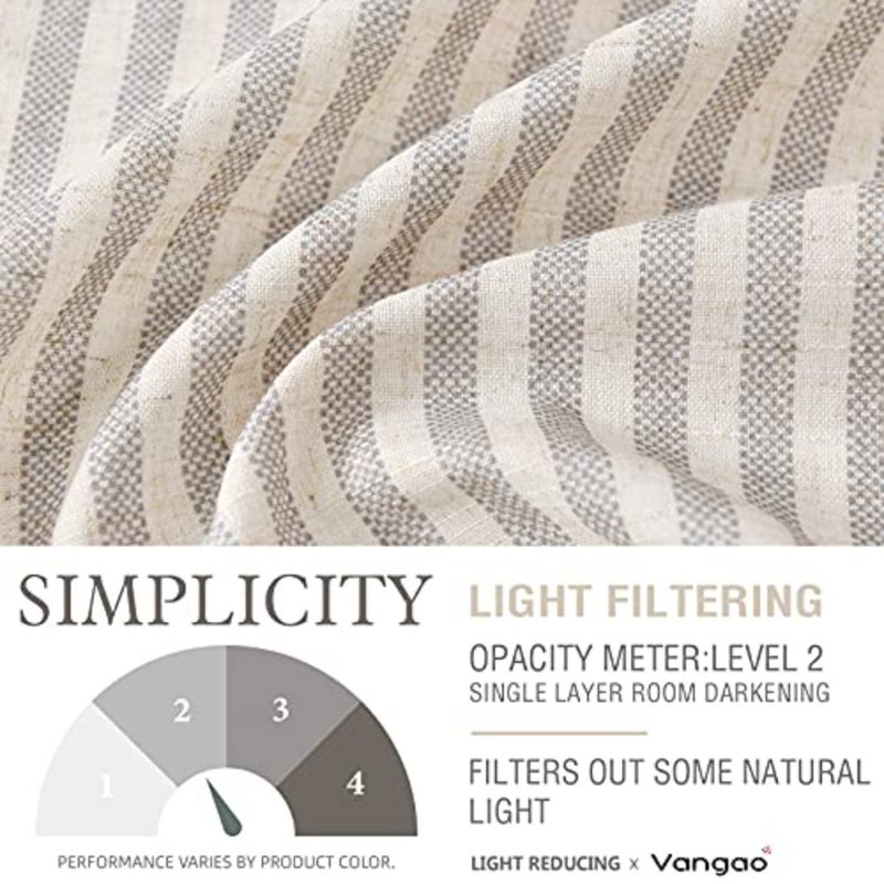 Kitchen Valance Linen Blend Stripe Short Curtain Farmhouse Country Rustic Pinstripe Tickingstripe Light Filtering Rod Pocket Window Topper Treatment 18 Inch 1 Panel Grey on Beige - Image 4