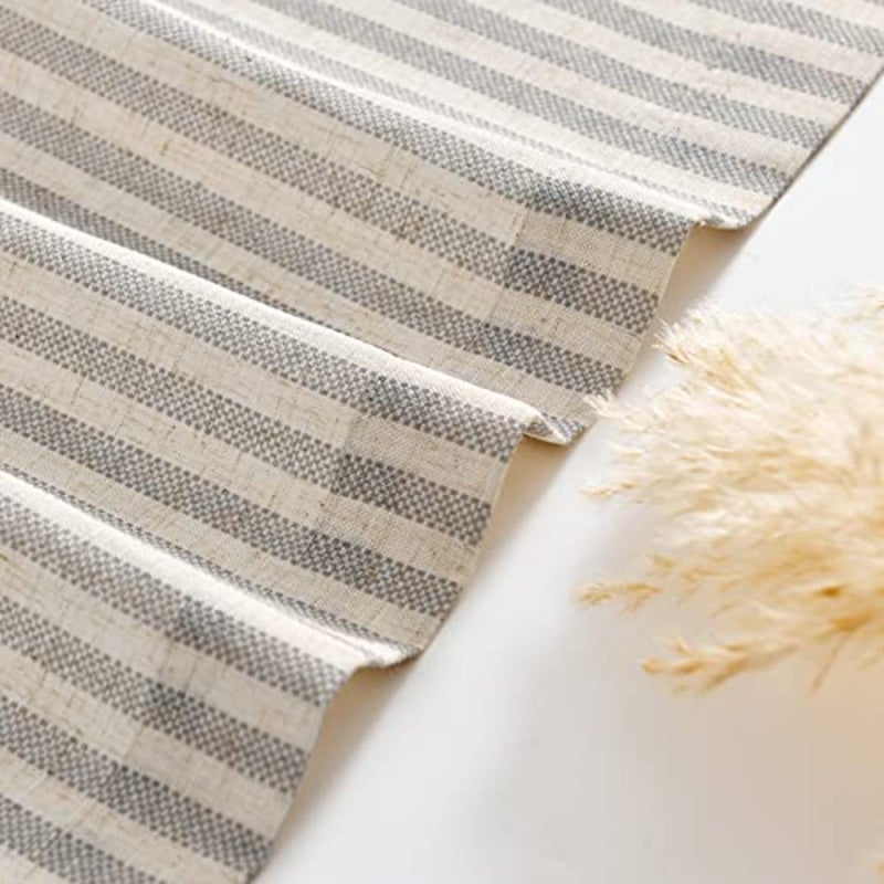 Kitchen Valance Linen Blend Stripe Short Curtain Farmhouse Country Rustic Pinstripe Tickingstripe Light Filtering Rod Pocket Window Topper Treatment 18 Inch 1 Panel Grey on Beige - Image 5