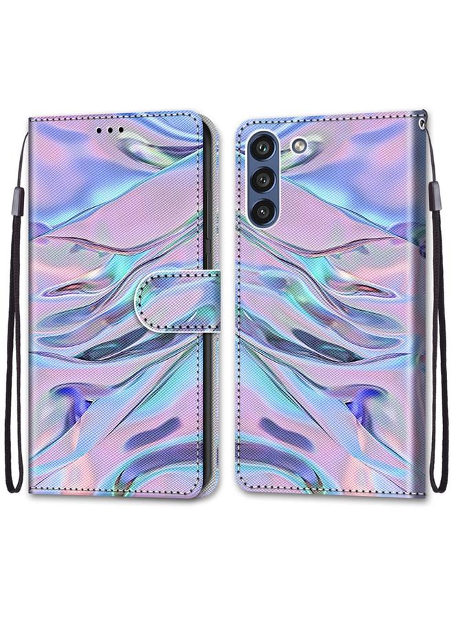 اس-توب جراب لهاتف Samsung Galaxy S21 FE، جراب جلدي من البولي يوريثان قابل للطي أفقيًا برسومات متقاطعة ملونة مع حامل وفتحات للبطاقات ومحفظة وحبل تعليق - Image 2