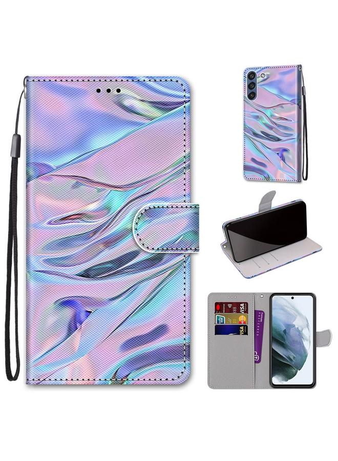 اس-توب جراب لهاتف Samsung Galaxy S21 FE، جراب جلدي من البولي يوريثان قابل للطي أفقيًا برسومات متقاطعة ملونة مع حامل وفتحات للبطاقات ومحفظة وحبل تعليق - Image 1