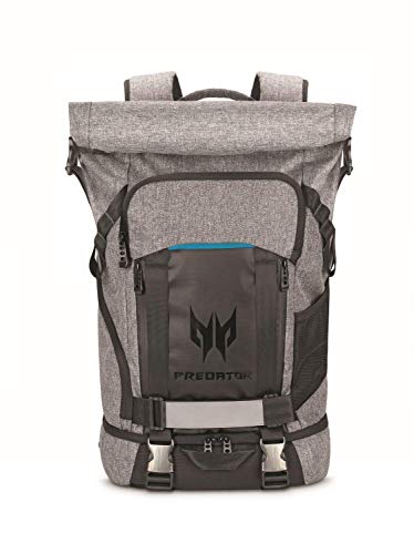 Acer Predator Rolltop Gaming Backpack, Water Resistant Lightweight Travel Backpack Fits and Protects Up to 15.6" Gaming Laptops, Grey with Teal Accents - Image 1