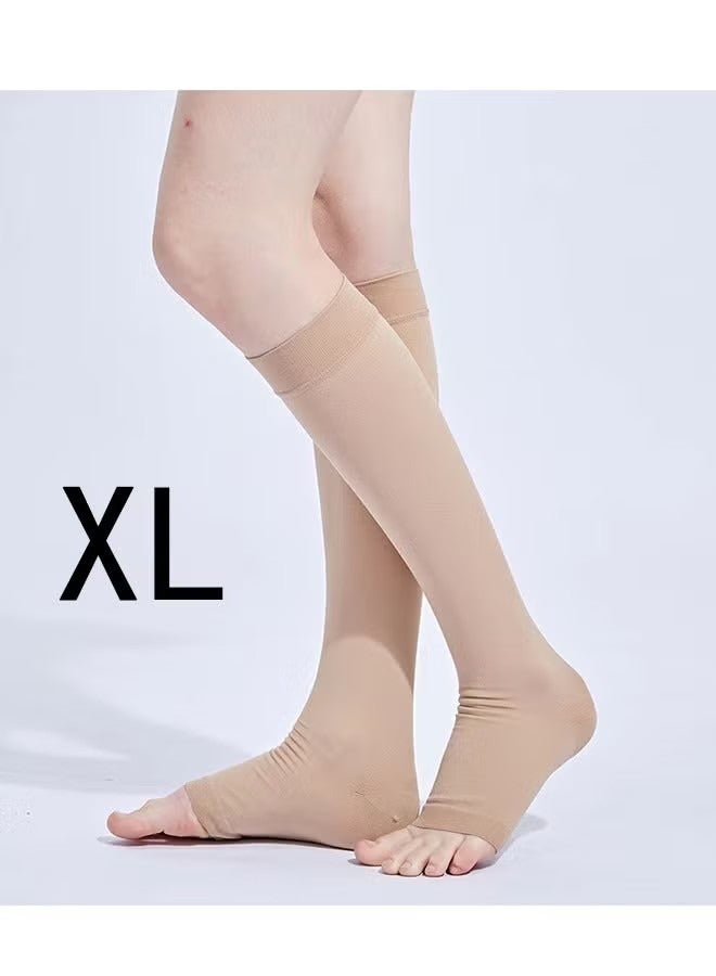 Compression Socks, 20-30 mmHg Open Toe Women Skin-Colored Calf Support Mid-Calf Health Stretch Socks for Men and Women Shin Splints Varicose Vein Recovery XL - Image 1