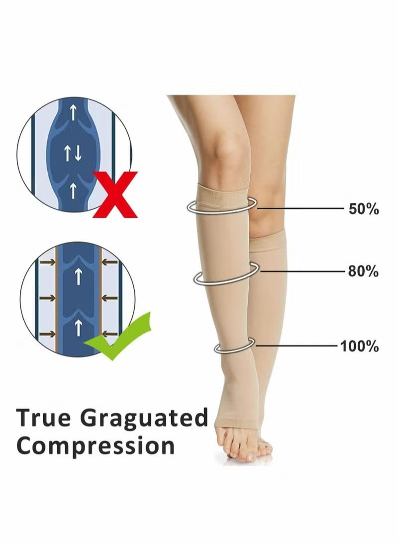Compression Socks, 20-30 mmHg Open Toe Women Skin-Colored Calf Support Mid-Calf Health Stretch Socks for Men and Women Shin Splints Varicose Vein Recovery XL - Image 2