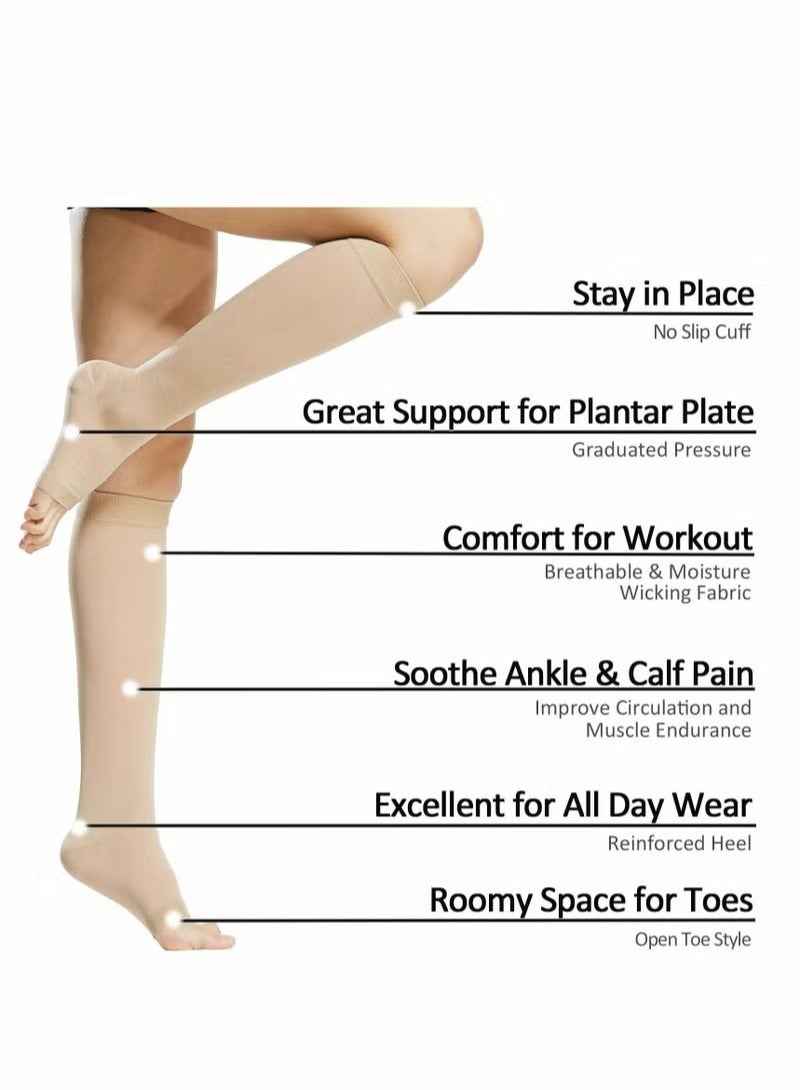 Compression Socks, 20-30 mmHg Open Toe Women Skin-Colored Calf Support Mid-Calf Health Stretch Socks for Men and Women Shin Splints Varicose Vein Recovery XL - Image 3