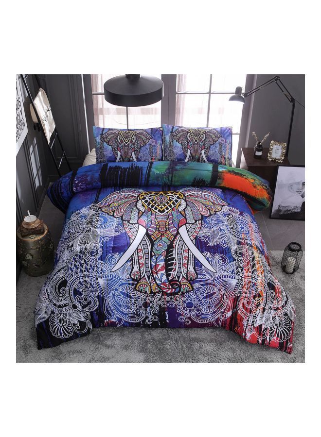 NIBEMINENT 3-Piece Bed Cover Set Polyester Blue/White/Orange - Image 1