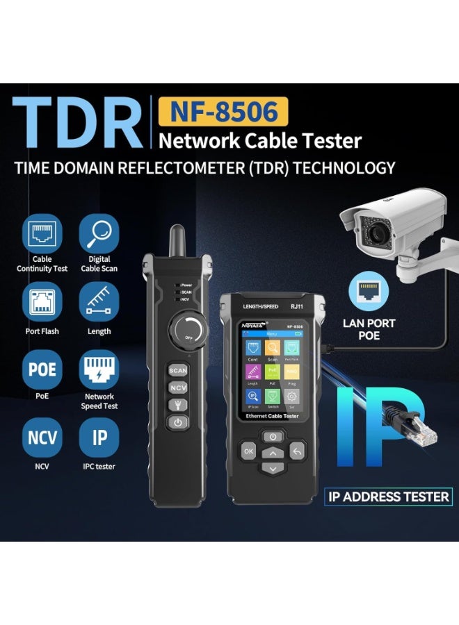 نويافا جهاز اختبار كابلات الشبكة NOYAFA NF-8506 مع أداة تجعيد RJ45، وجهاز اختبار شبكات CAT5 وCAT6، وفحص IP، واختبار PoE Ping، واختبار معدل نقل البيانات، وتحديث المنافذ، وجهاز اختبار كابلات إيثرنت RJ45 وRJ11 مع أداة تجعيد وتجريد. - Image 2