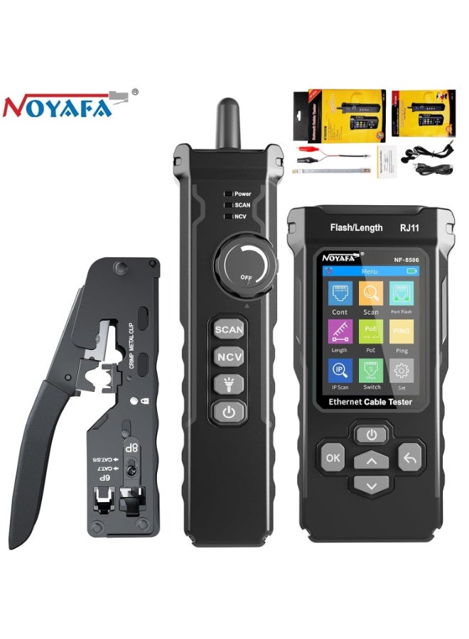 نويافا جهاز اختبار كابلات الشبكة NOYAFA NF-8506 مع أداة تجعيد RJ45، وجهاز اختبار شبكات CAT5 وCAT6، وفحص IP، واختبار PoE Ping، واختبار معدل نقل البيانات، وتحديث المنافذ، وجهاز اختبار كابلات إيثرنت RJ45 وRJ11 مع أداة تجعيد وتجريد. - Image 1
