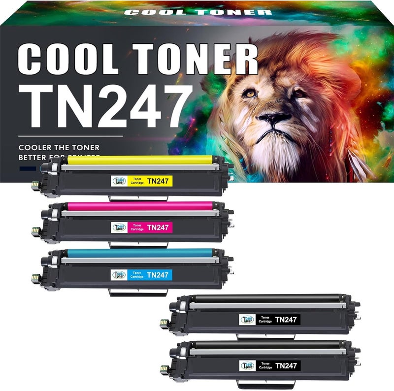 كول تونر حزمة خرطوشات حبر بأسعار معقولة من نوع Cool Toner TN247 وTN-243CMYK، متوافقة مع أجهزة Brother من طرازات TN243، DCP-L3550CDW، DCP-L3510CDW، HL-L3210CW، HL-L3230CDW، MFC-L3750CDW، MFC-L3710CW – الألوان: أسود، أزرق، أصفر، مغناطيسي (5 خرطوشات في الحزمة). - Image 1