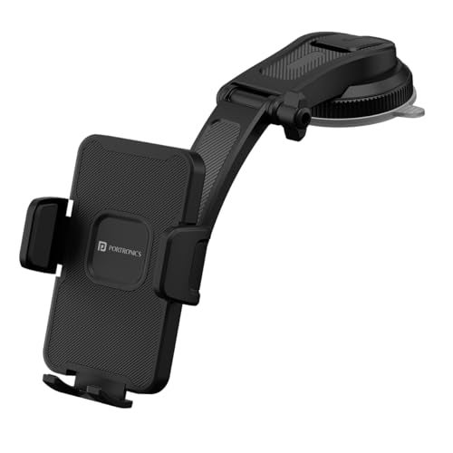 Portronics Clamp M5 Car Phone Holder Stand with Grip Rotation, Strong Hold, Suction Cup Mount, Single Hand Use, Shockproof Build, Mobile Stand for Car (Black) - Image 1