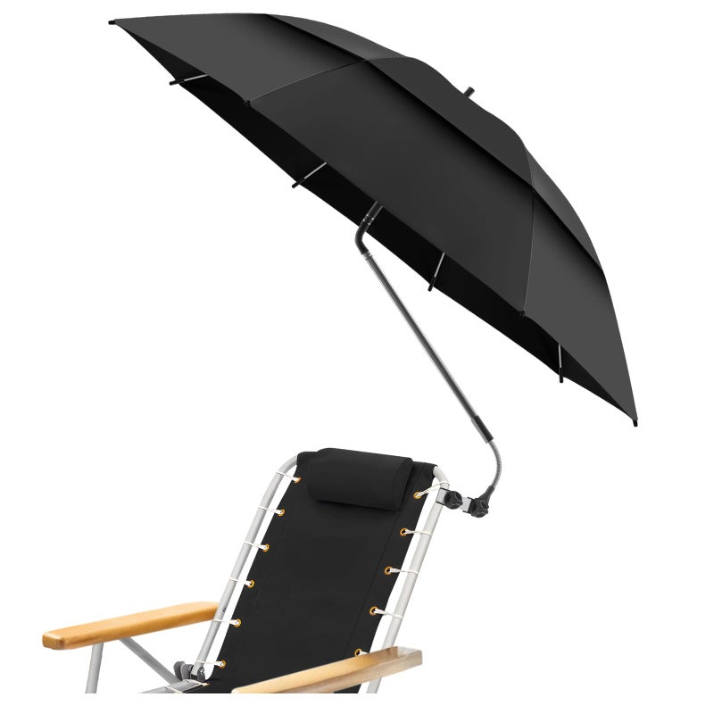 NBtoUS 486 Double Canopy Beach Umbrella with Clamp UPF50 Beach Chair Umbrella with clip 360Adjustable Portable Outdoor Wheelchair Patio Golf CartsCampingBlack - Image 2