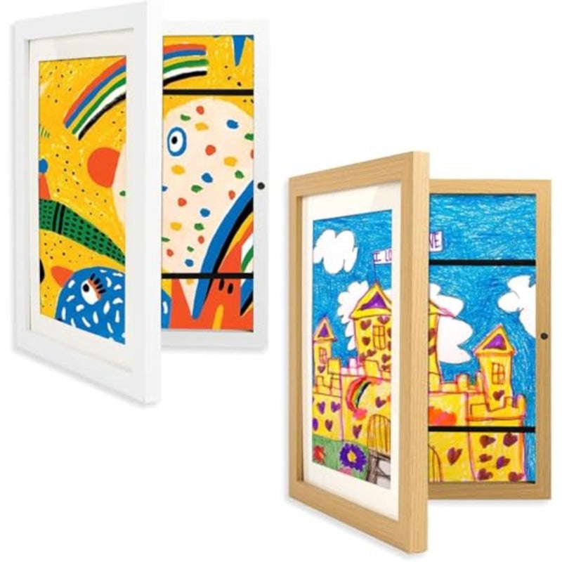 2PCS Art Frame, A4 Front Opening Artwork Display Frame with High Capacity Storage for Drawings Crafts Schoolwork Art Projects, Easy Change Wall or Table Display, 2 Color - Image 1