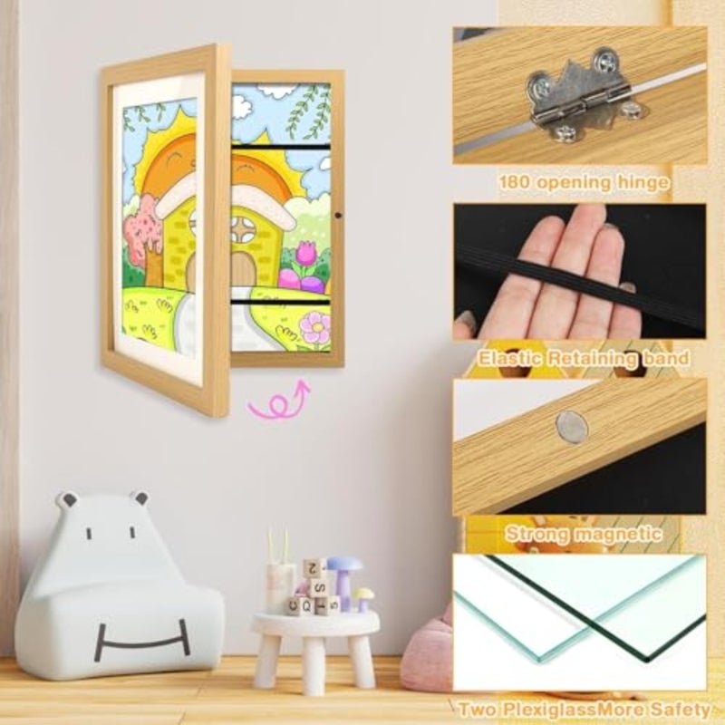 2PCS Art Frame, A4 Front Opening Artwork Display Frame with High Capacity Storage for Drawings Crafts Schoolwork Art Projects, Easy Change Wall or Table Display, 2 Color - Image 2