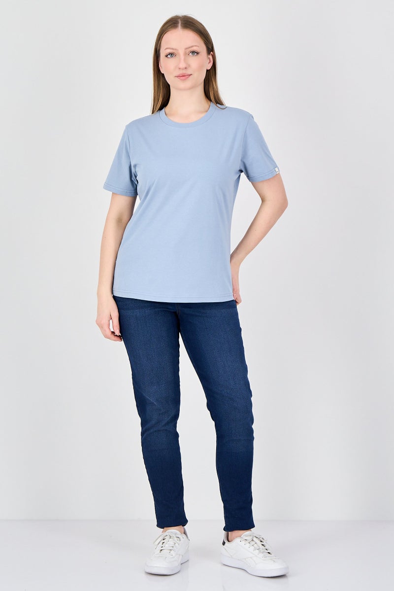 Fudo Comforts By Fudo Women Crew Neck Short Sleeve Plain T-Shirt, Sage Blue - Image 4