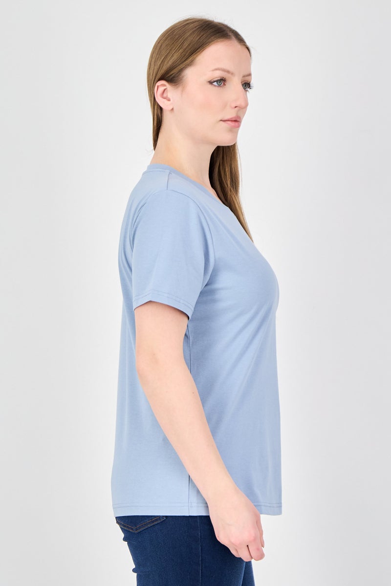 Fudo Comforts By Fudo Women Crew Neck Short Sleeve Plain T-Shirt, Sage Blue - Image 2