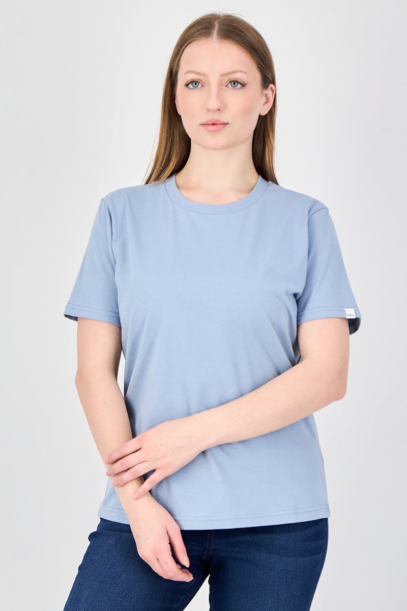 Fudo Comforts By Fudo Women Crew Neck Short Sleeve Plain T-Shirt, Sage Blue - Image 1