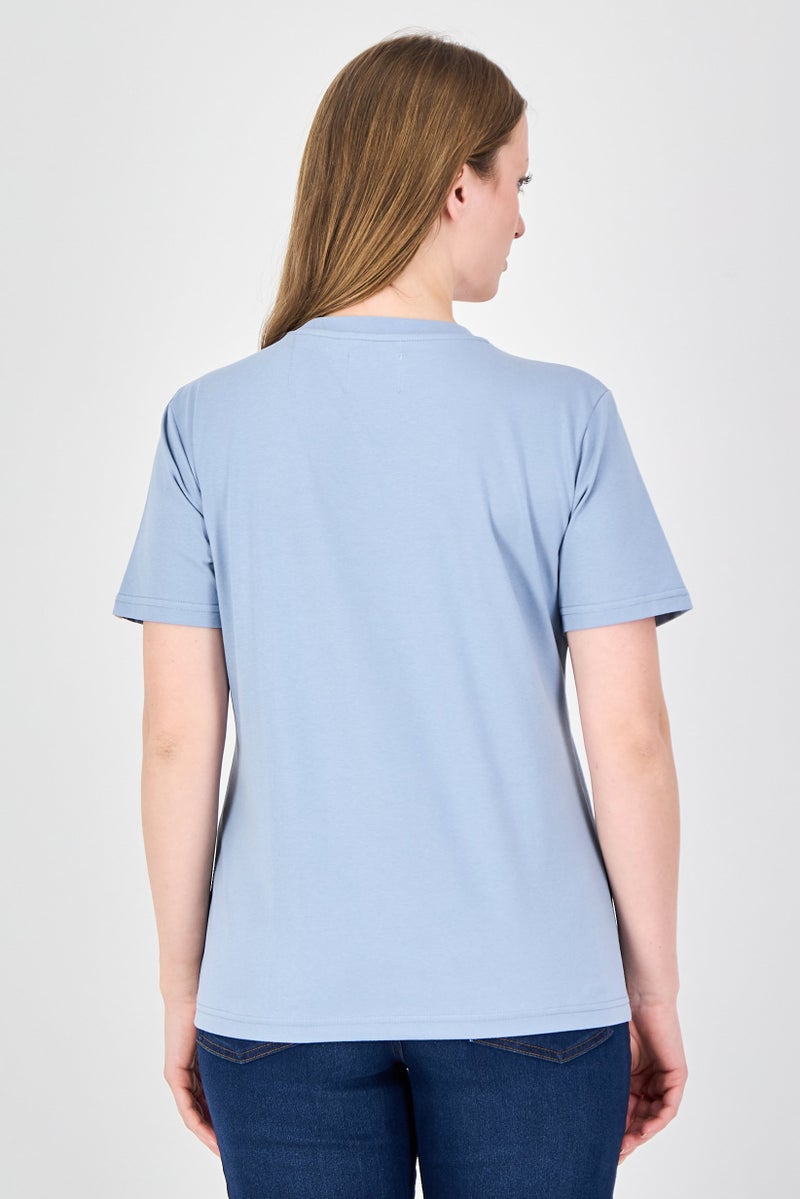 Fudo Comforts By Fudo Women Crew Neck Short Sleeve Plain T-Shirt, Sage Blue - Image 3