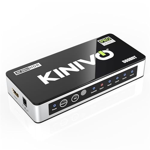 Kinivo HDMI Switch with Audio Extractor 560BNT (5 in 1 Out Hub, Toslink Optical Audio Port, SPDIF, 4K 60Hz Switcher, 18Gbps, IR Remote) - Compatible with Gaming Console, Cable TV, PC, Dolby Digital - Image 1