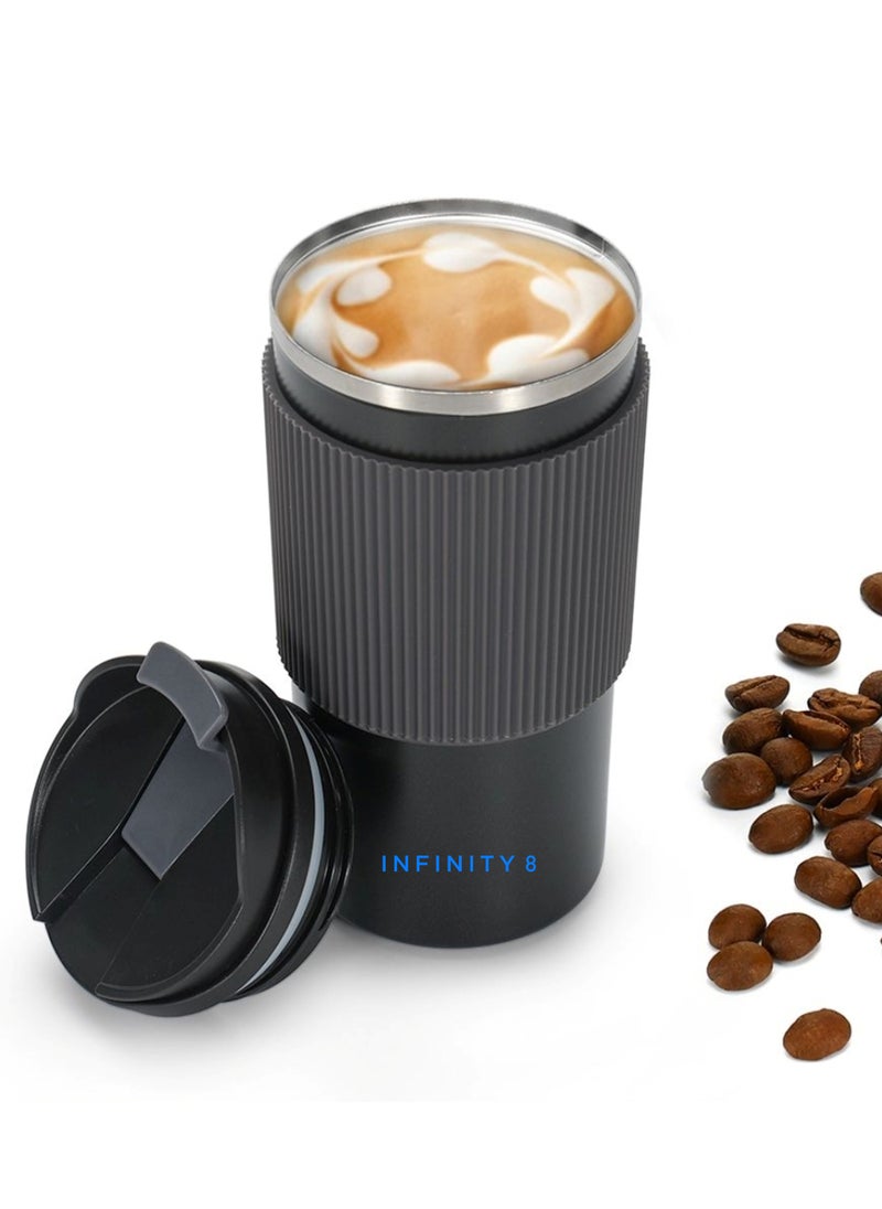 Infinity Travel Coffee Mug, Stainless Steel Coffee Tumbler, Thermos, Double Wall Vacuum Insulated Tumbler, 450 ML, 15 OZ, Leak Proof, Hot and Cold, BPA Free (Black)  - Image 1