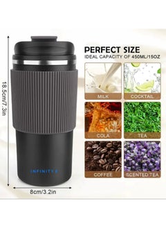 Infinity Travel Coffee Mug, Stainless Steel Coffee Tumbler, Thermos, Double Wall Vacuum Insulated Tumbler, 450 ML, 15 OZ, Leak Proof, Hot and Cold, BPA Free (Black)  - Image 3