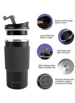 Infinity Travel Coffee Mug, Stainless Steel Coffee Tumbler, Thermos, Double Wall Vacuum Insulated Tumbler, 450 ML, 15 OZ, Leak Proof, Hot and Cold, BPA Free (Black)  - Image 2