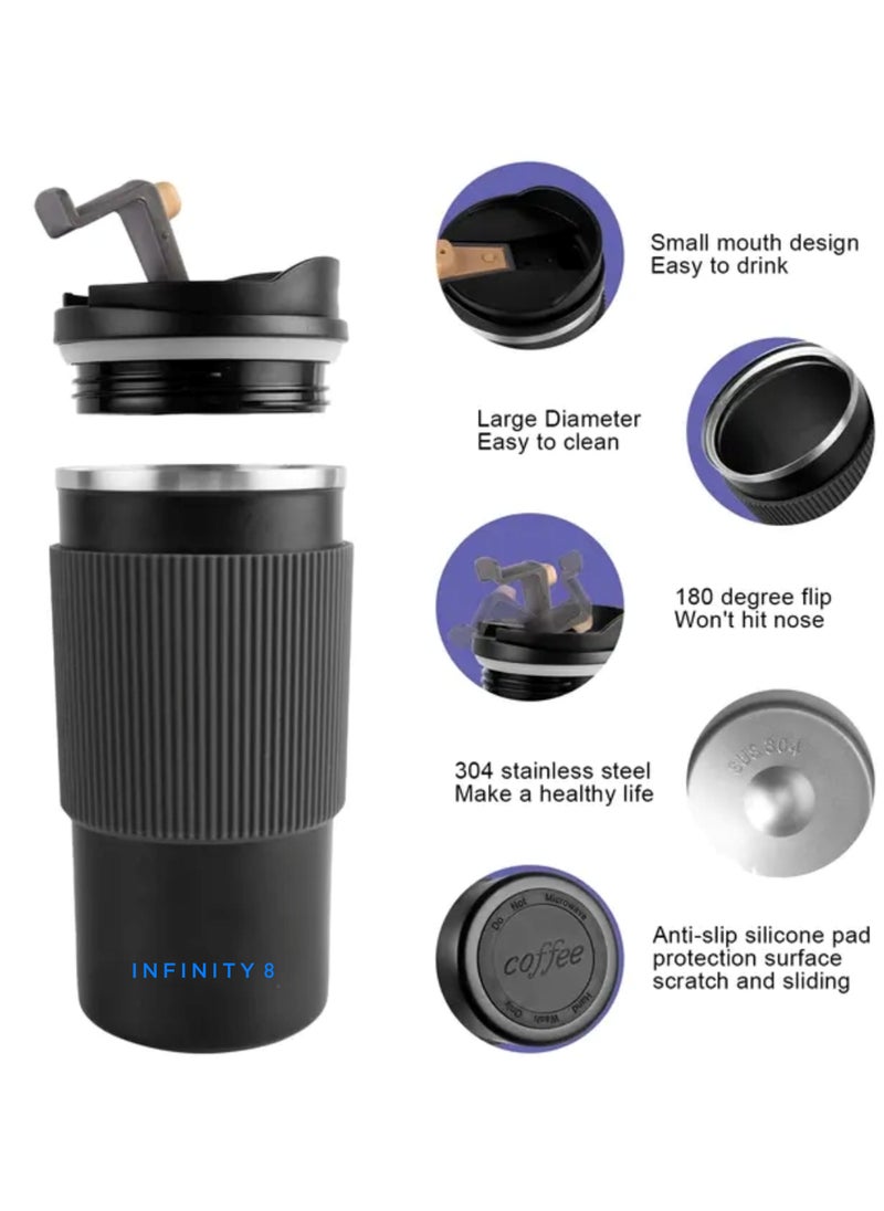 Infinity Travel Coffee Mug, Stainless Steel Coffee Tumbler, Thermos, Double Wall Vacuum Insulated Tumbler, 450 ML, 15 OZ, Leak Proof, Hot and Cold, BPA Free (Black)  - Image 2