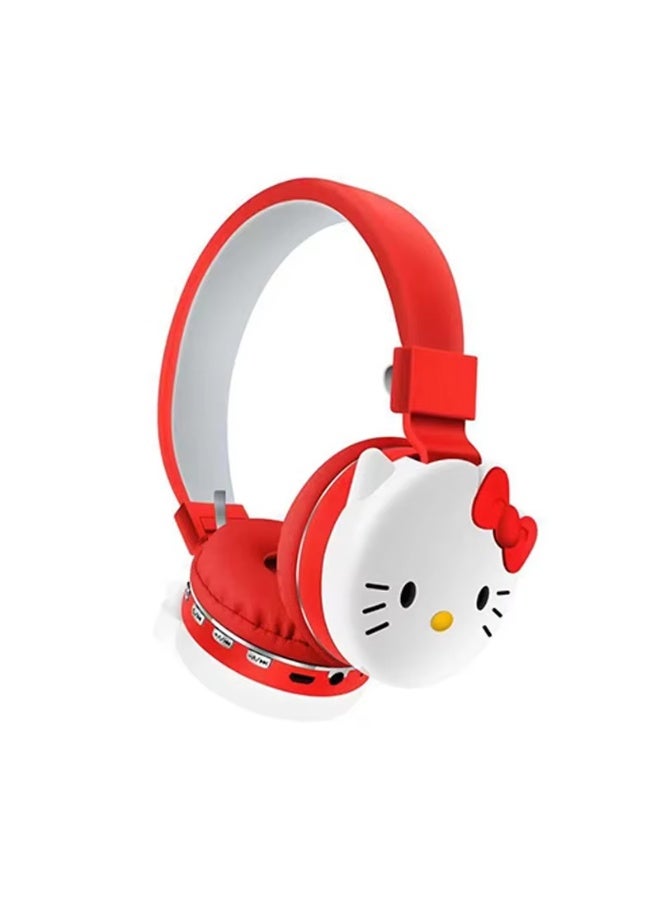 هالو كيتي سماعة اطفال؛لاسلكية  هالو كيتي 【سماعة اطفال 】بتصميم كرتوني لطيف【سماعات اطفال بلوتوث】 للبنات؛ سماعة بلوتوث احمر مريحة وخفيفة مع دعم MP3 وFM - Image 1