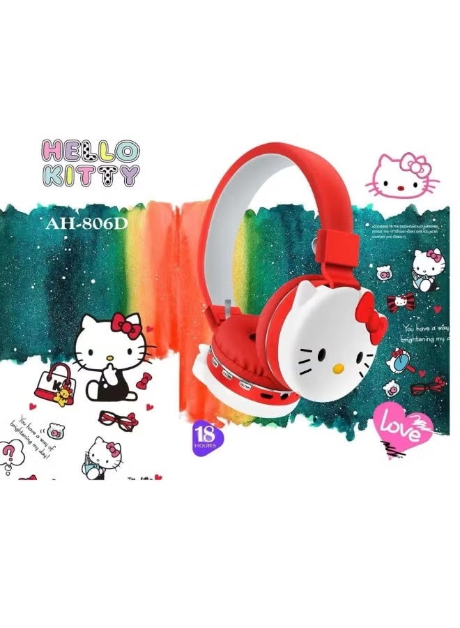 هالو كيتي سماعة اطفال؛لاسلكية  هالو كيتي 【سماعة اطفال 】بتصميم كرتوني لطيف【سماعات اطفال بلوتوث】 للبنات؛ سماعة بلوتوث احمر مريحة وخفيفة مع دعم MP3 وFM - Image 3