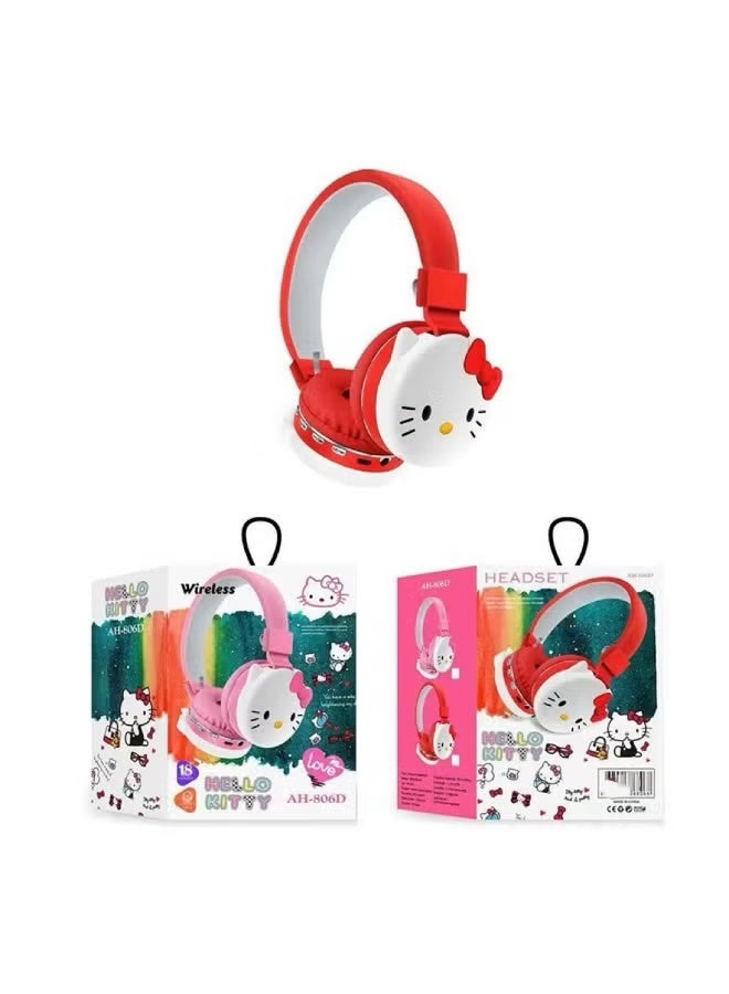 هالو كيتي سماعة اطفال؛لاسلكية  هالو كيتي 【سماعة اطفال 】بتصميم كرتوني لطيف【سماعات اطفال بلوتوث】 للبنات؛ سماعة بلوتوث احمر مريحة وخفيفة مع دعم MP3 وFM - Image 4