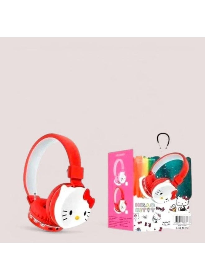 هالو كيتي سماعة اطفال؛لاسلكية  هالو كيتي 【سماعة اطفال 】بتصميم كرتوني لطيف【سماعات اطفال بلوتوث】 للبنات؛ سماعة بلوتوث احمر مريحة وخفيفة مع دعم MP3 وFM - Image 5