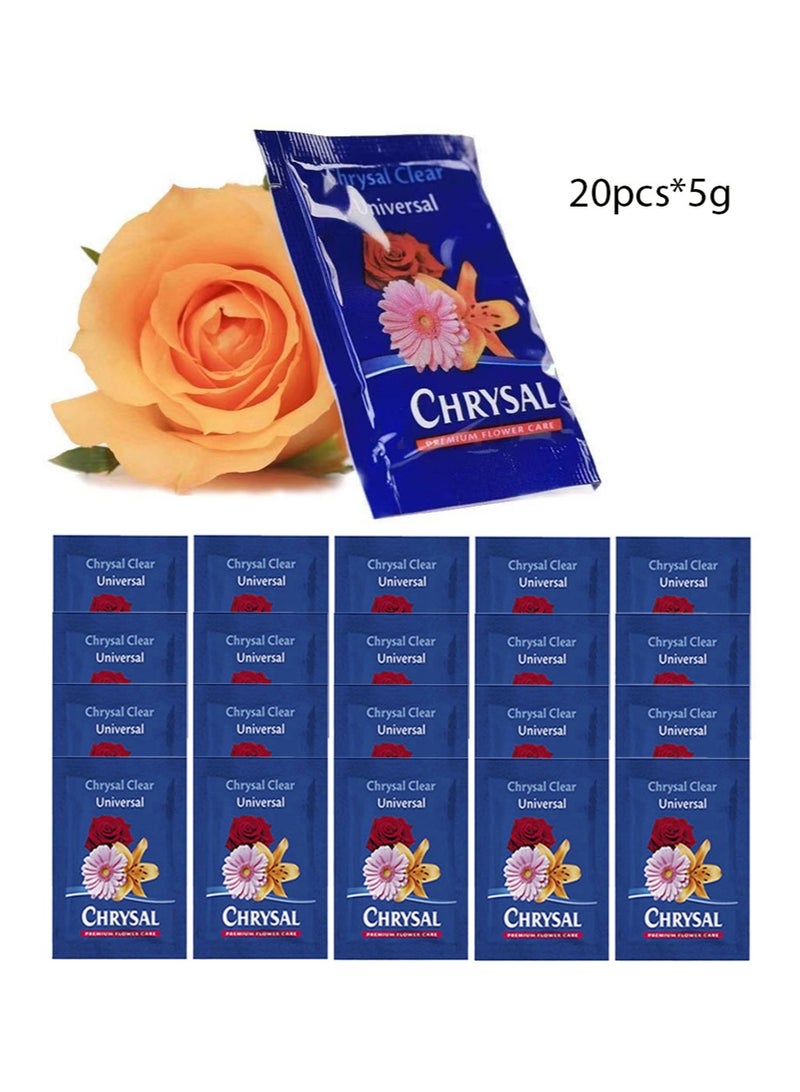 كريسال عبوات طعام الزهور الشفافة لترتيبات الزهور والباقات، لوازم ترتيبات الزهور الطازجة، مادة حافظة للزهور ومحلول مغذي لإطالة عمر الزهور (5 جرام، 20 عبوة) - Image 1