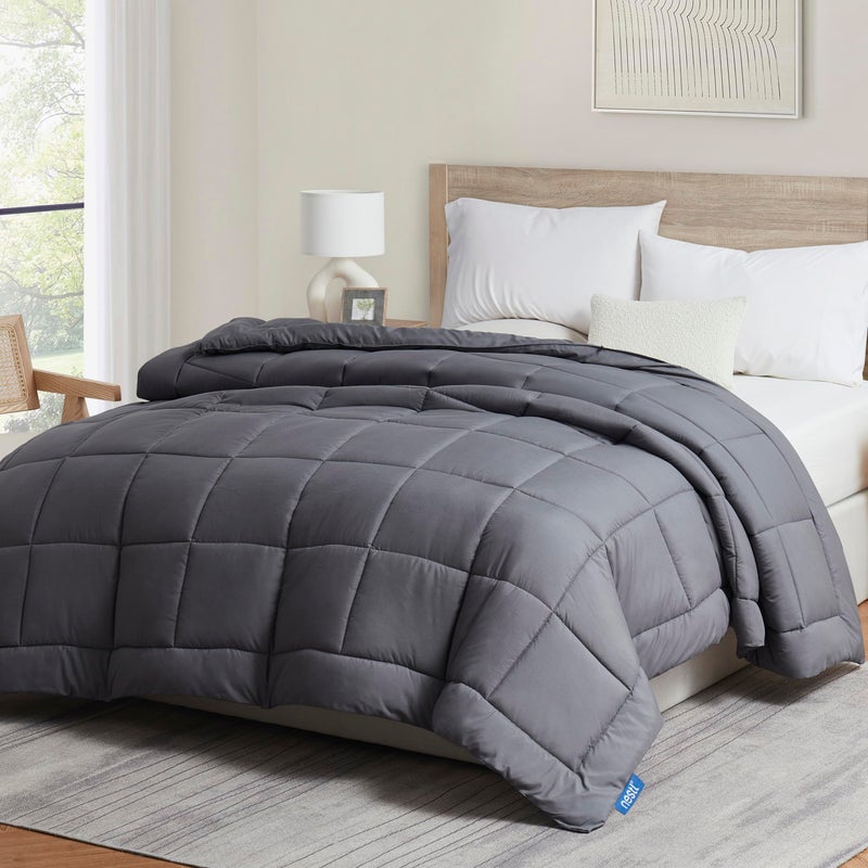 Nestl Quilted Down Alternative Comforter All Season Grey Duvet Insert Twin Size with Corner Tabs