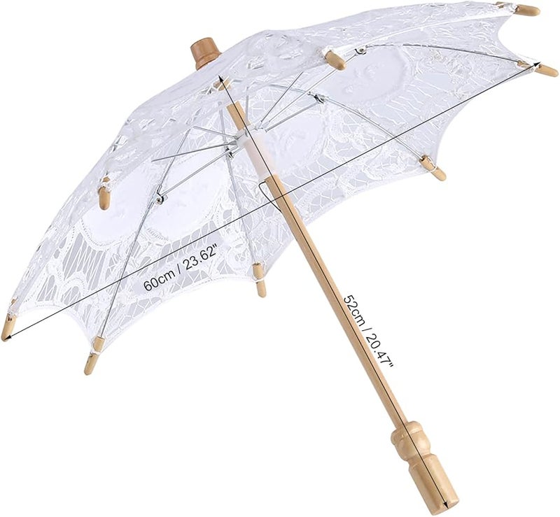White Wedding Parasol Sun Umbrella Bridal Photography Lace 8 Rib Wooden Handle - Image 2