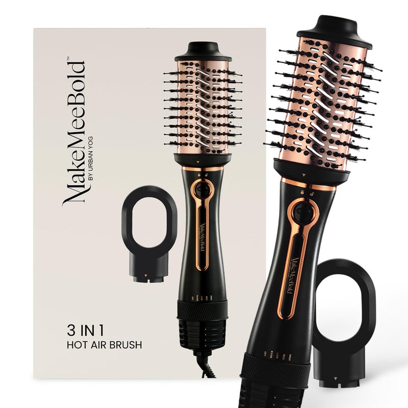 MakeMeeBold 3-in-1 Hot Air Brush | Hair Dryer, Straightener & Volumizer | 1.5-Inch Barrel | 1200W Blow Dryer Brush with Ceramic Coating | For All Hair Types | Gifts for woman (Black - Rose Gold) - Image 1