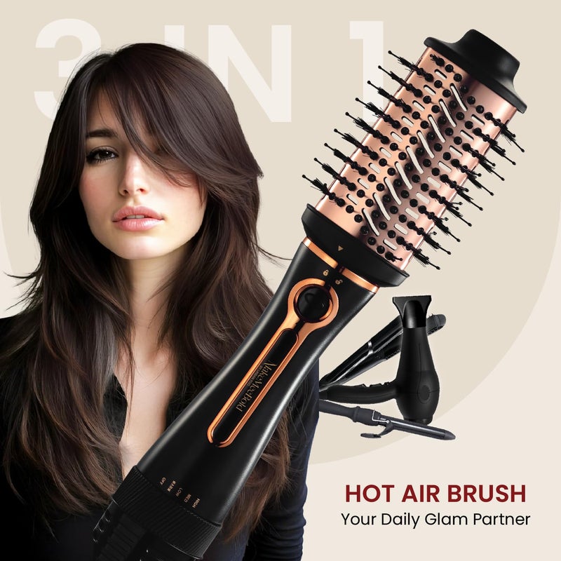MakeMeeBold 3-in-1 Hot Air Brush | Hair Dryer, Straightener & Volumizer | 1.5-Inch Barrel | 1200W Blow Dryer Brush with Ceramic Coating | For All Hair Types | Gifts for woman (Black - Rose Gold) - Image 2