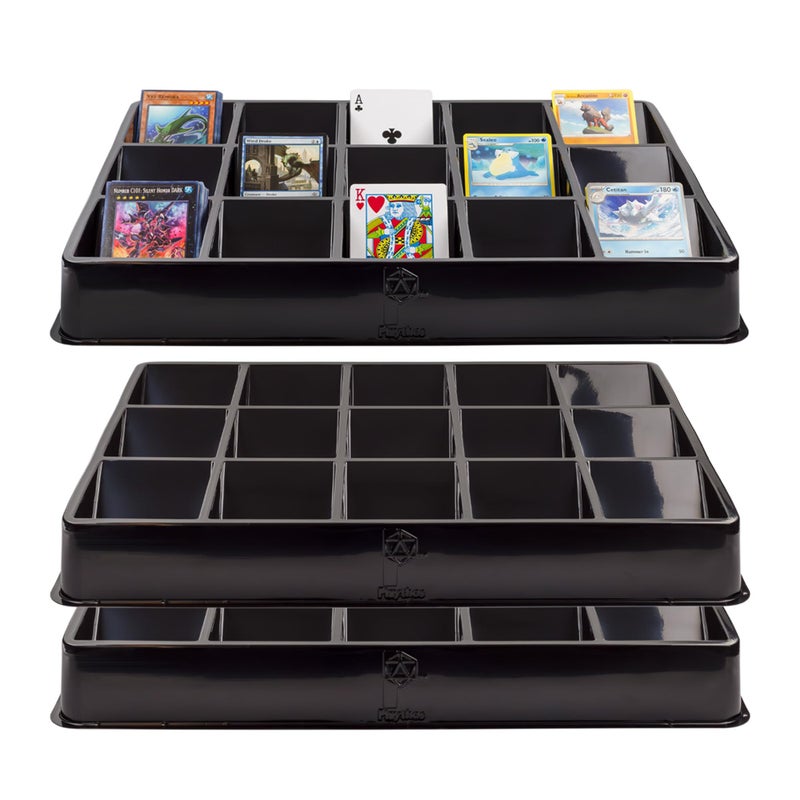 Toy Vault Trading Card Sorting Trays and Dealer Trays 3Pack 15Slot Large Black Card Tray Organizer for CCG Games and Board Games