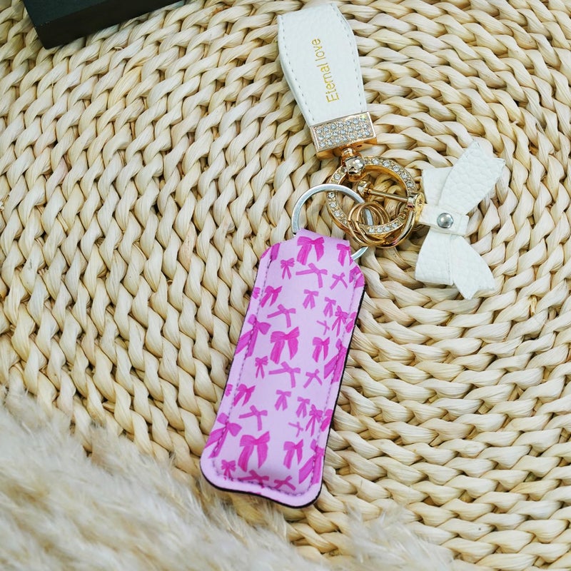Haevola Cute Chapstick Holder Keychain for Women â€“ Lip Balm & Lip Gloss Holder Keychain Accessories Gift, Purse Charm Clip (Pink Bows) - Image 4