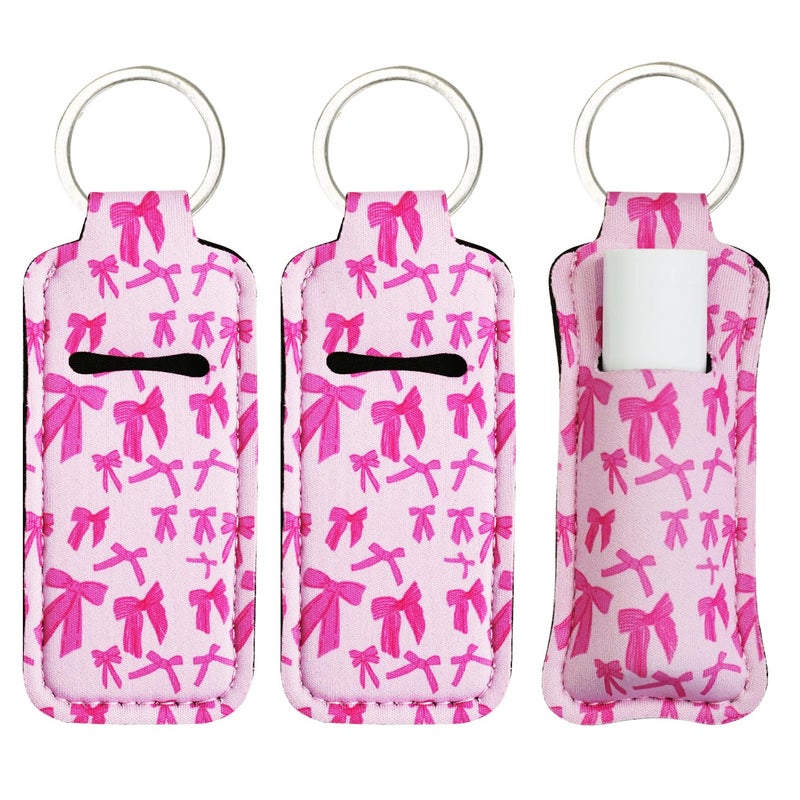 Haevola Cute Chapstick Holder Keychain for Women â€“ Lip Balm & Lip Gloss Holder Keychain Accessories Gift, Purse Charm Clip (Pink Bows) - Image 1