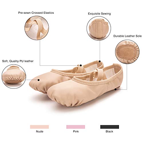RoseMoli Ballet Shoes for Girls/Toddlers/Kids/Women, Leather Yoga Shoes/Ballet Slippers for Dancing 6 Big Kid Nude - Image 5
