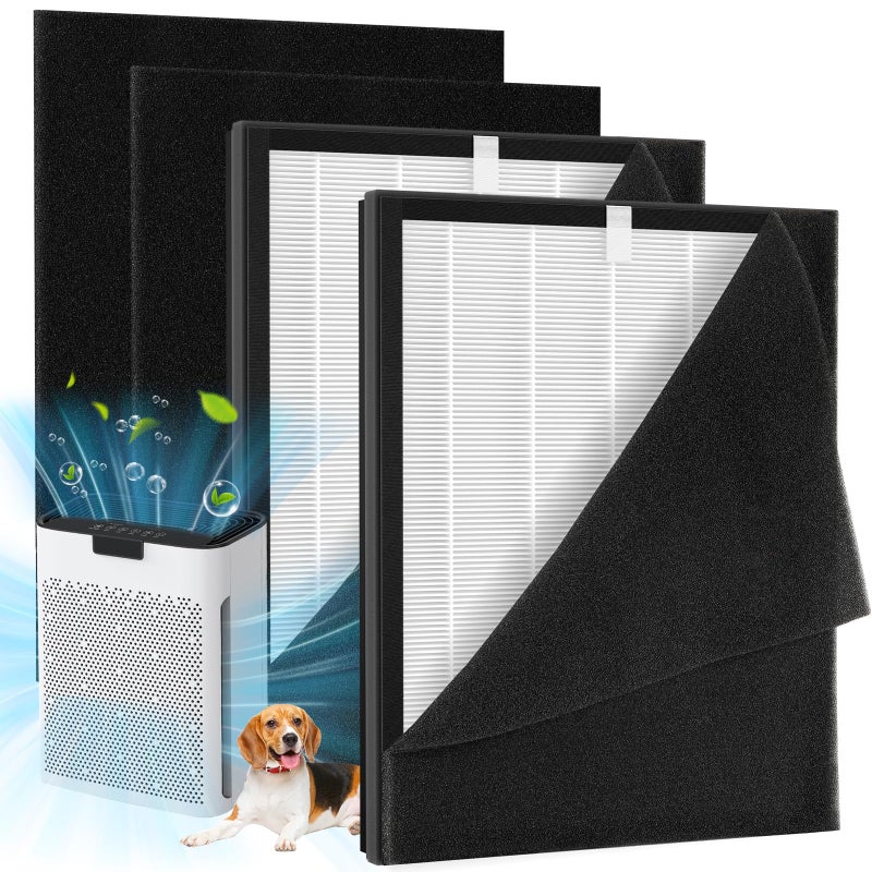 2 Pack KJ190L Filter Replacement Compatible with MOOKA KJ190L Air Purifier For Home Large Room 2000 Ft 2 HEPA Filters and 4 Washable PreFilters Pet Air Purifier Filters for Bedroom