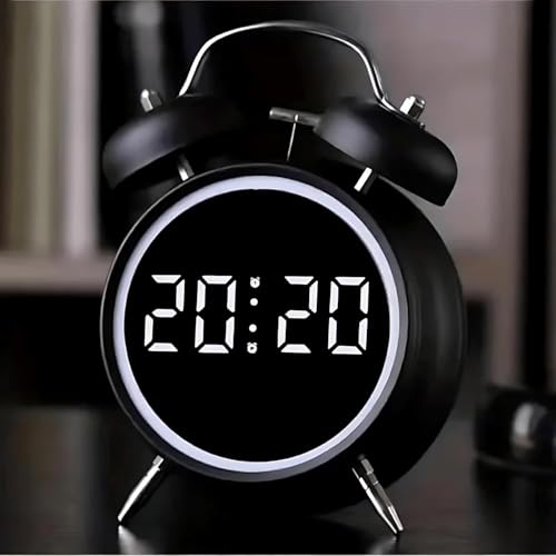 MORPICH Twin Bell Alarm Clock, LED Display Digital Clock with Night Light, USB Rechargeable, Battery Operated Loud Bell Metal Alarm Clock for Office Bedroom (Black) - Image 1