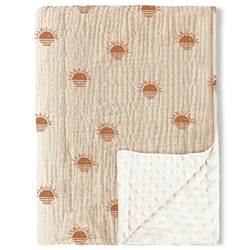 Konssy Baby Blankets for Unisex Boys Girls, Super Soft Nursery Minky Blankets with Muslin Cotton Front and Dotted Fleece Backing, Printed Bed Throws Newborn - Image 1