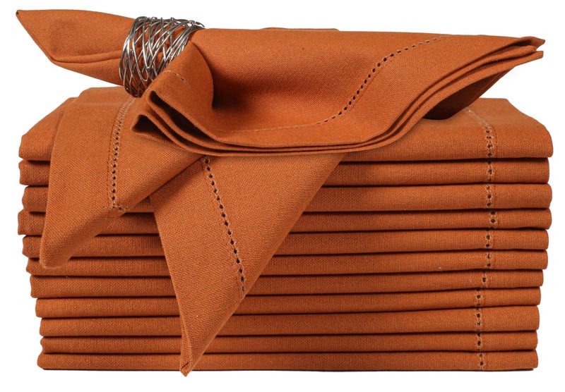 Bedding Craft Cloth Dinner Napkins Set of 12 18x18 Roasted Pecan with Hemstitched Mitered Corners Reusable Machine Washable Fabric Napkins for Weddings Dining Tables