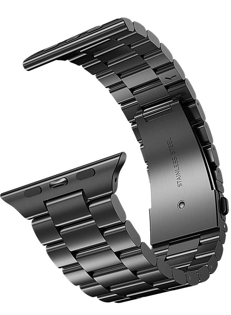 KASTWAVE Watch Strap for Apple Watch 45mm 44mm 42mm, Compatible with iwatch Strap Series 7/6/SE/5/4/3/2/1, Stainless Steel Replacement Sport Band Metal Adjustable Wristband Belt, Black - Image 3