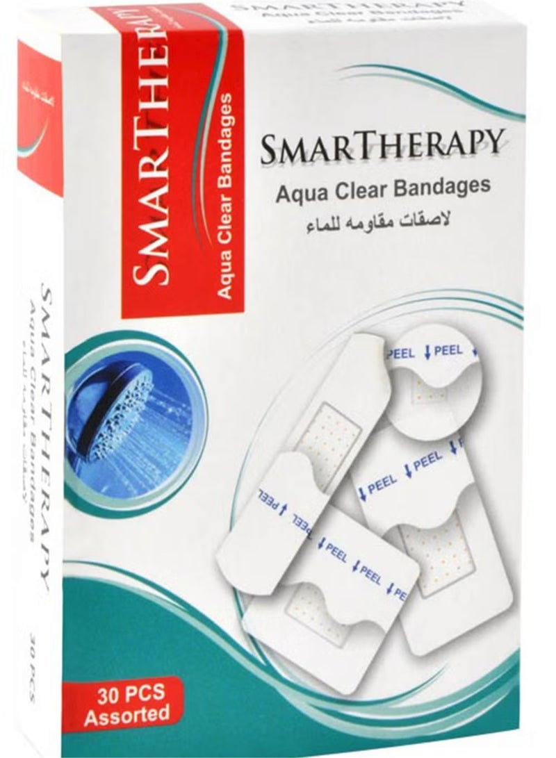 SMARTHERAPY 30 PCS Box Clear Waterproof Bandages Assorted Sizes - Image 1