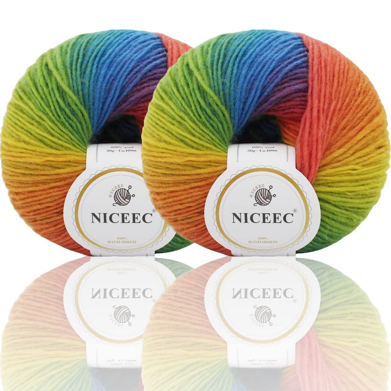 2 Skeins Rainbow Soft Yarn 100 Wool Gradient Multi Color Yarn for Crocheting Knit Total Length 180m2196yds250g211