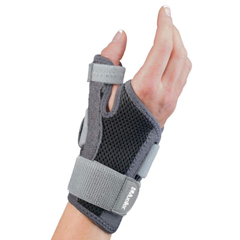 MUELLER Sports Medicine Adjust-to-Fit Thumb Brace, Spica Splint, Thumb Pain Relief Stabilizer for Men and Women, Ideal for De Quervain's Tenosynovitis, Arthritis, Sprains, Fits Right or Left, Gray, One Size - Image 1