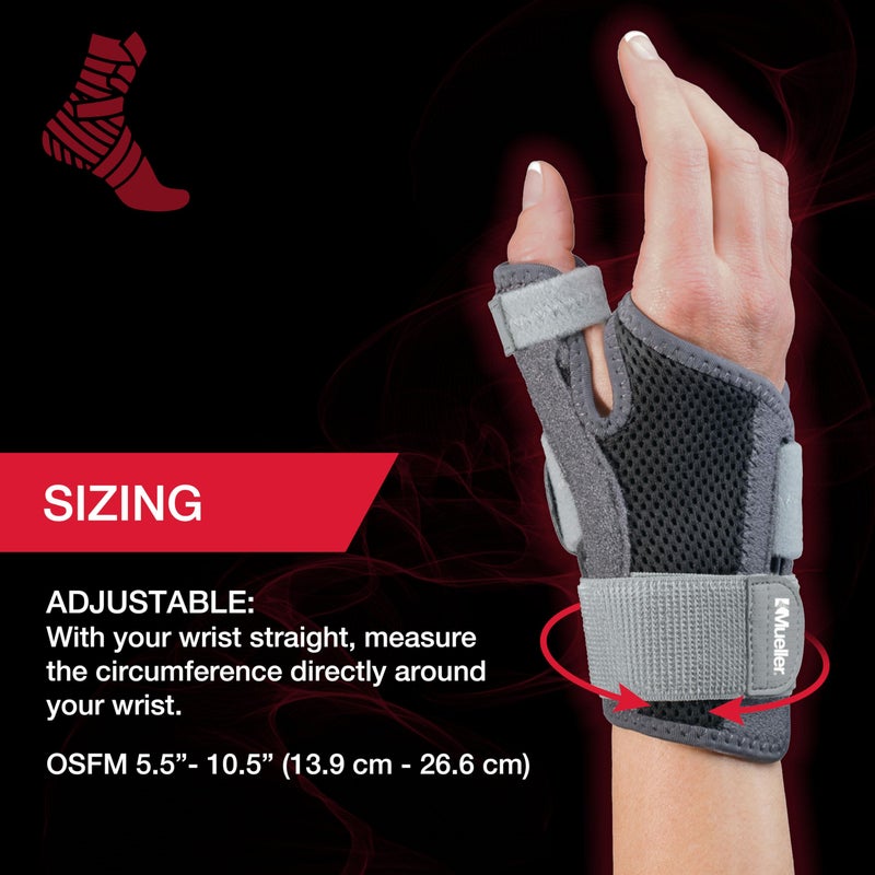 MUELLER Sports Medicine Adjust-to-Fit Thumb Brace, Spica Splint, Thumb Pain Relief Stabilizer for Men and Women, Ideal for De Quervain's Tenosynovitis, Arthritis, Sprains, Fits Right or Left, Gray, One Size - Image 4
